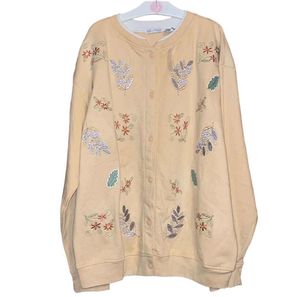 •HASTING&SMITH•NWT YELLOW FALL/LEAF EMBROIDERED BUTTON UP SWEATER SIZE 2X
